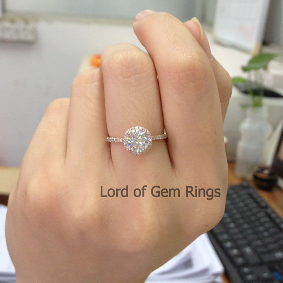 Wedding - 6.5mm Round Charles & Colvard Moissanite and Diamond Ring in 14K Rose Gold, Moissanite ring, Engagement Ring, Same Day Shipping