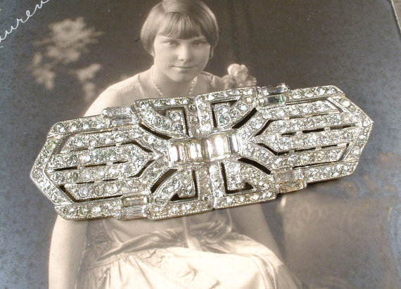 Hochzeit - Art Deco HAIR CoMB OR Brooch, Original 1920 Vintage Clear Pave Rhinestone Wedding Sash Pin or Bridal HairPiece Antique Gatsby Downton Abbey