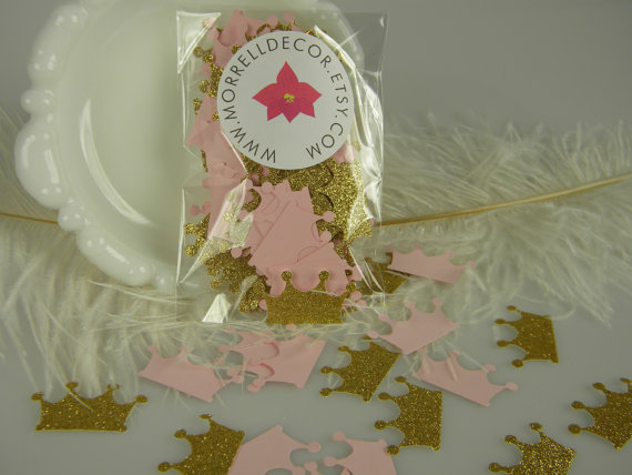 Свадьба - Princess Crowns Pink & Gold Glitter Confetti Baby Girl First Birthday Table Scatter, Princess party Party  Decoration Bachelorette party