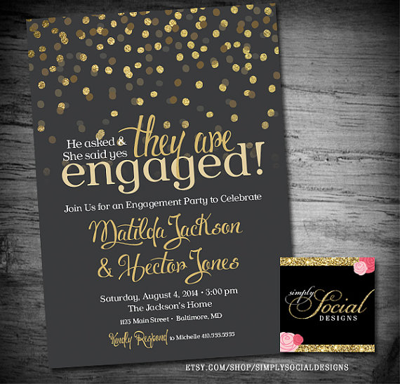 Mariage - Glitter Glam Confetti Engagement Party Invitation with Gold GREY BACKGROUND