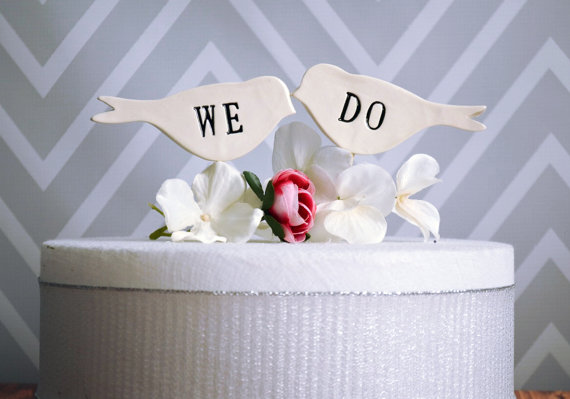 Hochzeit - We Do Bird Wedding Cake Toppers in Black - small size