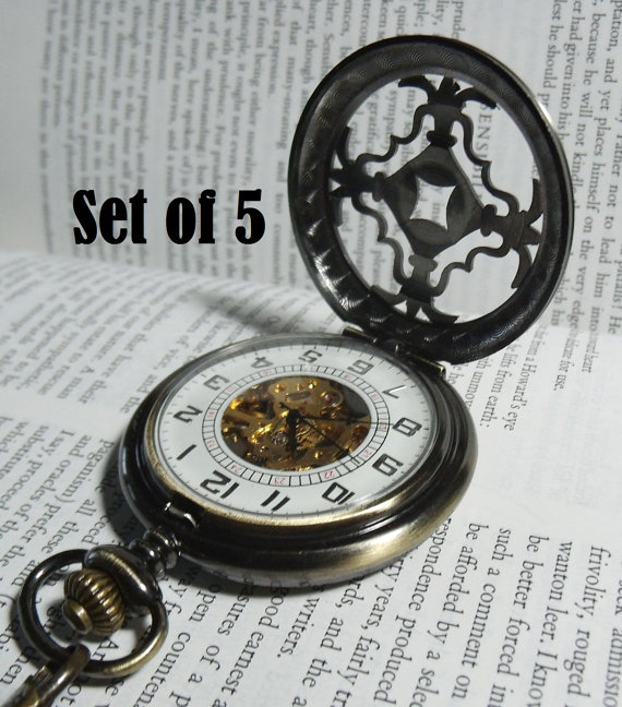 Hochzeit - Set of 5 Pocket Watches Personalized Engravable Groomsmen Celtic Love Knot Destash Clearance