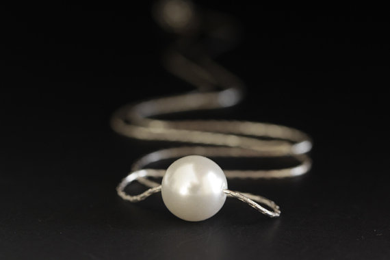 Свадьба - Single Pearl Necklace, Sterling silver, Floating pearl necklace,  Bridesmaids Gift, Bridal Necklace, Wedding jewelry