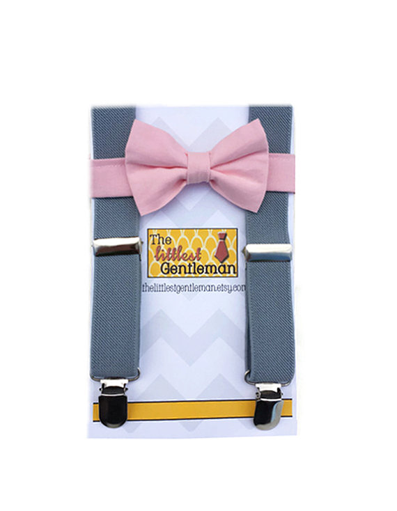 Свадьба - Blush Bow Tie and Grey Suspenders, Toddler Suspenders, Baby Suspenders, Ring Bearer, Pale Pink, Soft Pink, Light Pink