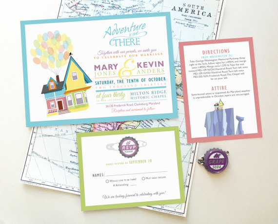 Mariage - Disney UP Wedding Invitation Design - Your Greatest Adventure featuring Carl and Ellie's House, Paradise Falls - "Adventure is Out There!"