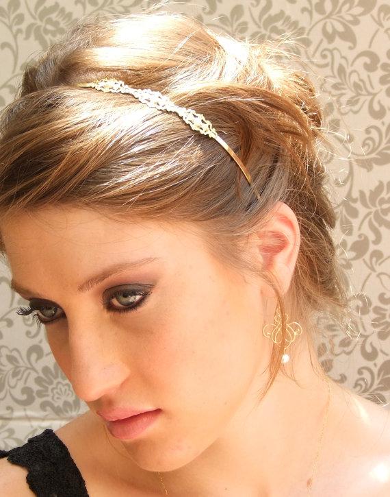 Свадьба - Bridal Headband, Delicate Headband, Pearl Gold Headband , Bridal Headpiece, Wedding  Pearl Headband, Fiiligree Headband, Hair Accessories