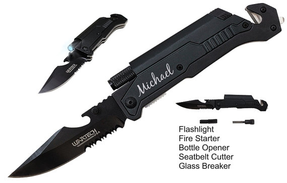 Mariage - Set of 5 Personalized Survival Knife, Groomsmen Gift, Custom Knife Groomsman Gift, Bottle Opener, Best Man, LED Light, Folding Pocket Knife