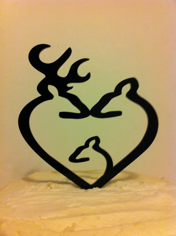 Mariage - Acrylic, Rustic, Country Heart Buck, Doe and Fawn Deer Family Reversible  Wedding Cake Topper.