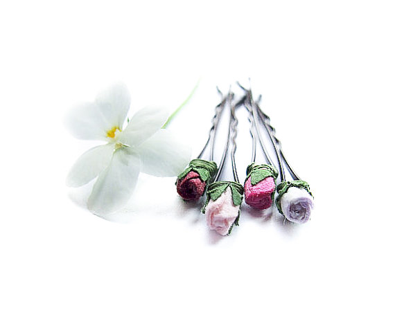 Свадьба - Pastel Rose Bobby Pins, Bridal Flower Hair Accessory, Garden Wedding, Pink Floral Bobby Pins set of 4