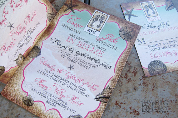 زفاف - Tropical Destination Wedding Invitation. Sea shells wedding invitations. Starfish wedding. Beach destination wedding invitations.