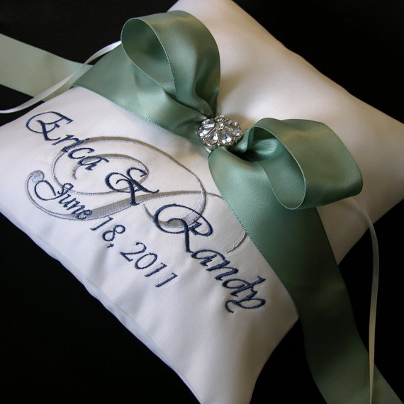 Wedding - Wedding Ring Pillow with Custom Embroidery