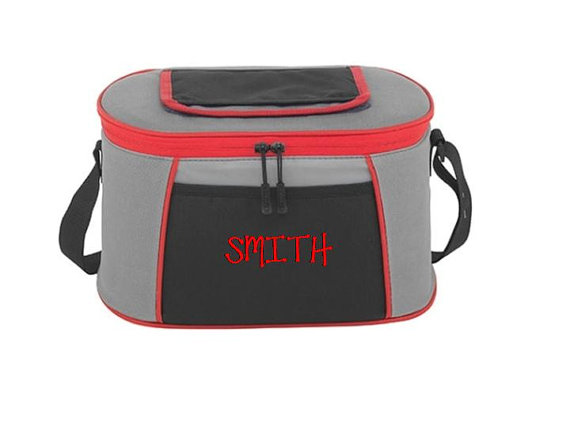 Wedding - Monogrammed Personalized Insulated RED Pop Top Cooler Tote Beach, Sports Events, Groomsmen Gift Wedding Attendant