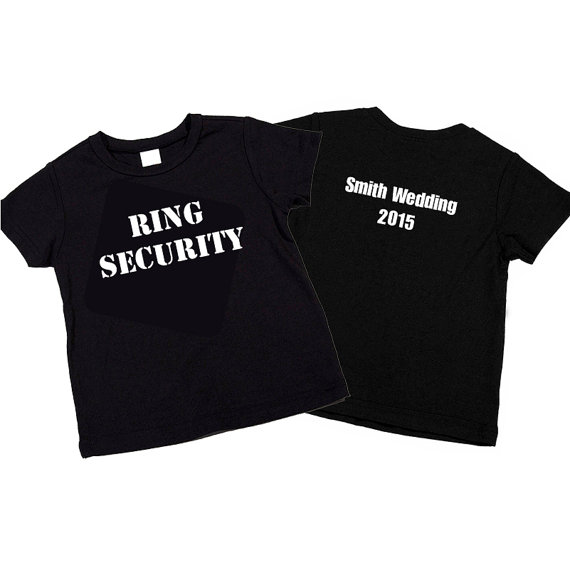 زفاف - Ring Bearer Ring Security T-Shirt Wedding Name and Date on Back Gift for Wedding Celebration.