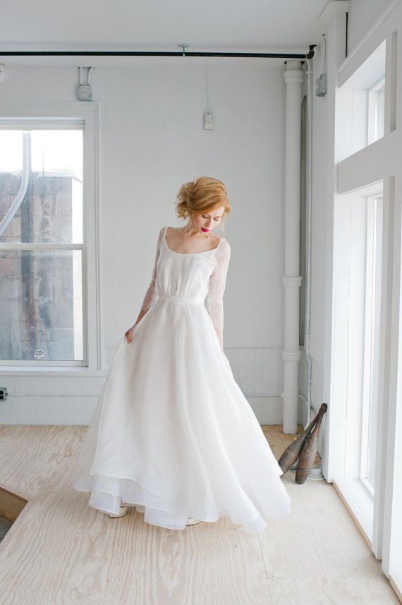 زفاف - Rowan Wedding Dress; Handmade Bridal Dress, Gorgeous Gown With Tiered Layers Of Silk Organza With Lace Sleeves