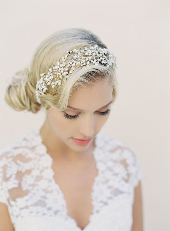 زفاف - Bridal Halo Headband, Gold Wired Swarovski Crystal And Pearl Hair Wreath, Bohemian Wedding Hair Headpiece, Style: Claudette #1503