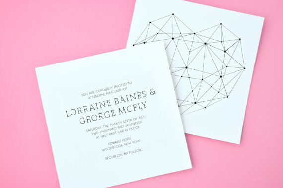 زفاف - Happy Modern Minimalist Geometric Heart Wedding Invitation In Black & White - FREE SHIPPING - Lorraine Collection