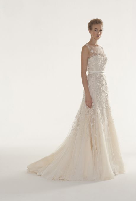 Hochzeit - Langner Couture - Fall 2013 - Pathos Sleeveless Embroidered Tulle A-Line Wedding Dress With An Illusion Neckline