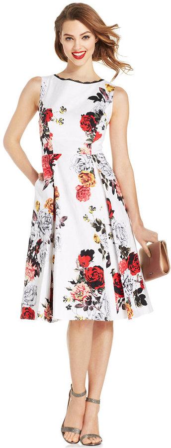 Mariage - Adrianna Papell Rose-Print Pleated Dress