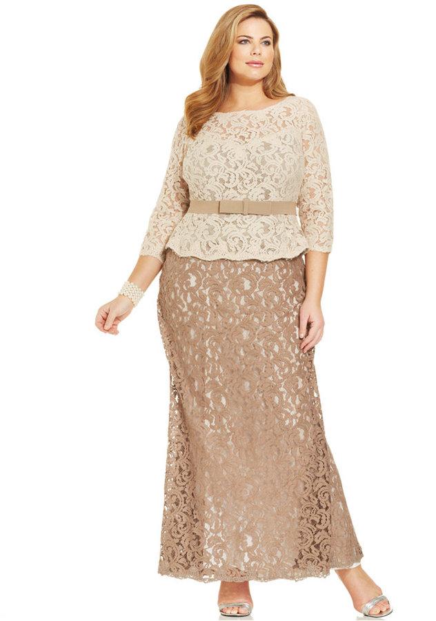 Hochzeit - Adrianna Papell Plus Size Three-Quarter-Sleeve Colorblock Lace Gown