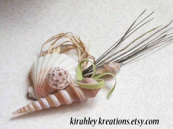 Свадьба - KELVANN -- Nautical Shell, Sea Urchin And Freshwater Pearl Grooms Boutonniere For Your Beach Wedding