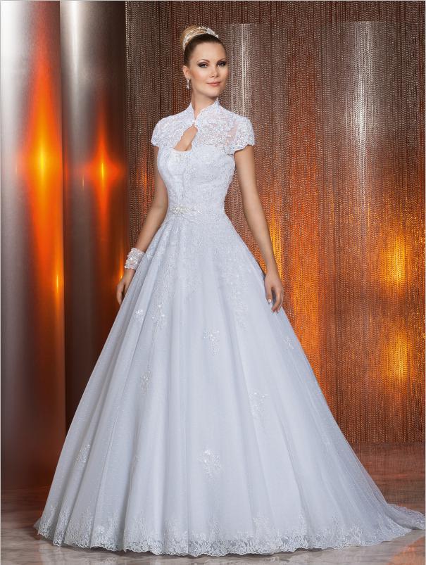 زفاف - 2014 New Strapless Tulle Applique Beaded A-Line Zipper Wedding Dresses White/Ivory Ruffles Garden Wedding Bridal Gown Free Bolero Jacket, $129.06 