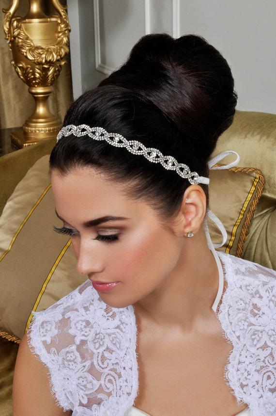 Mariage - Bridal Headband - Beautiful Wedding Tiara - Crystals and Ribbon