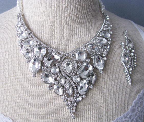 Mariage - Bridal Necklace Wedding Necklace Earrings Swarovski Pearl Necklace Earrings Wedding Jewelry Bridal Jewelry