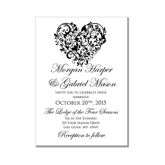 Wedding - Printable Wedding Invitation "Heart" DIY Wedding Invitations-INSTANT DOWNLOAD-Heart Wedding-Modern Wedding-Microsoft Word