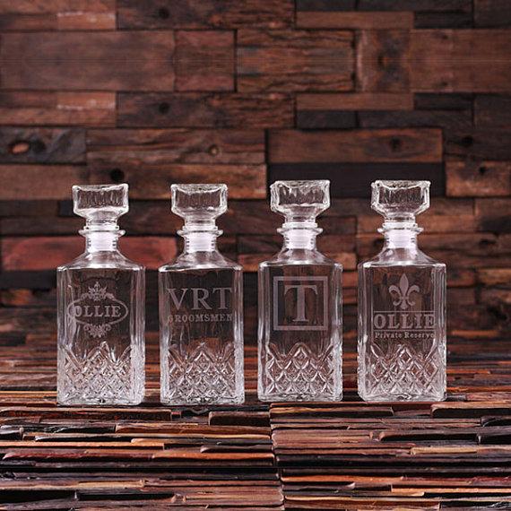 Mariage - Personalized Engraved Etched Scotch Whiskey Decanter Bottle Groomsmen, Man Cave, Just Married, Christmas Gift for Him (024559)