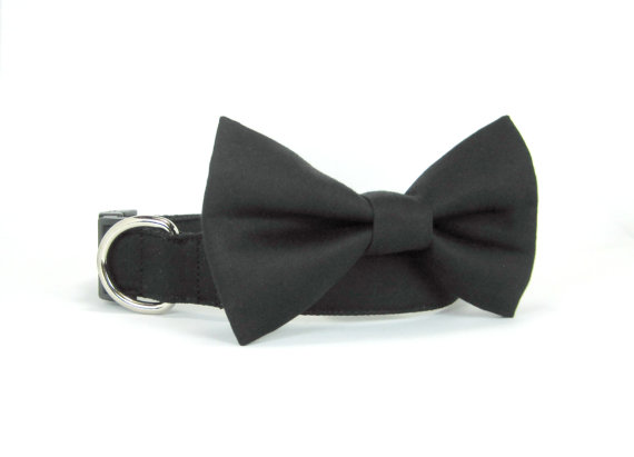 Wedding - Wedding dog collar-Black Tuexdo Dog Collars with bow tie set  (Mini,X-Small,Small,Medium ,Large or X-Large Size)- Adjustable