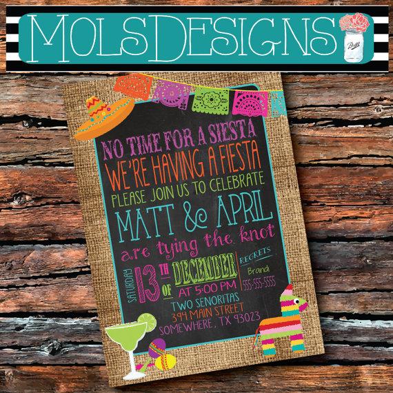 Свадьба - Any Color FIESTA ENGAGEMENT PARTY Bridal Baby Shower Surprise 21 30 50 60 Birthday Turquoise Mexican Margarita Salsa Bachelorette Invitation