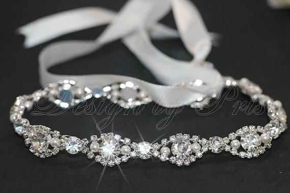 Hochzeit - HPH2 - Bridal Rhinestone and Swarovski Pearls Headbands - Bridal.Hairpiece.Accessories