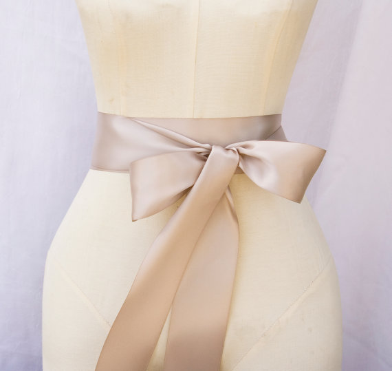 Hochzeit - Taupe Ribbon Sash - 2.25 inch width x 144 inches/4 yard length -Wedding Sash, Bridal Sash, Plain Sash, Taupe Sash, Bridal Belt