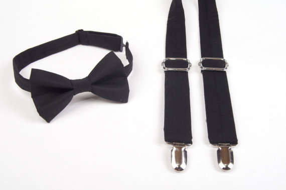 Hochzeit - Black Bow Tie & Suspenders Set - Baby Toddler Child Boys - wedding
