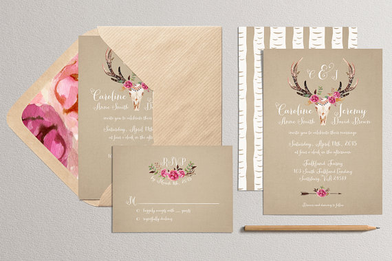 Mariage - Printable Wedding Invitation and RSVP Card - Antler Wedding Invitation - Rustic Wedding Invitation - Woodland Wedding Invitation - kraft