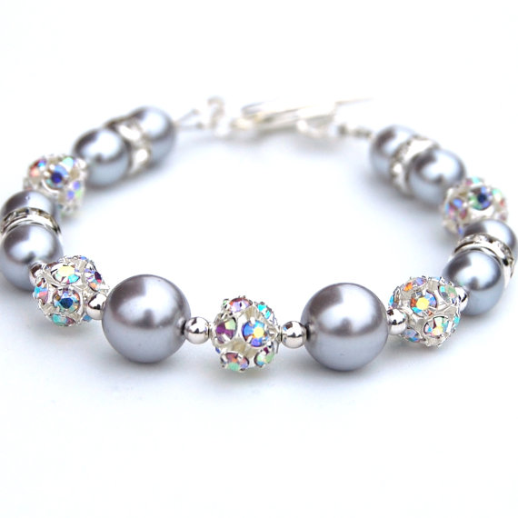 Wedding - Silver Bridesmaid Bracelet, Pearl Rhinestone Jewelry, Wedding Party, Party Accessory