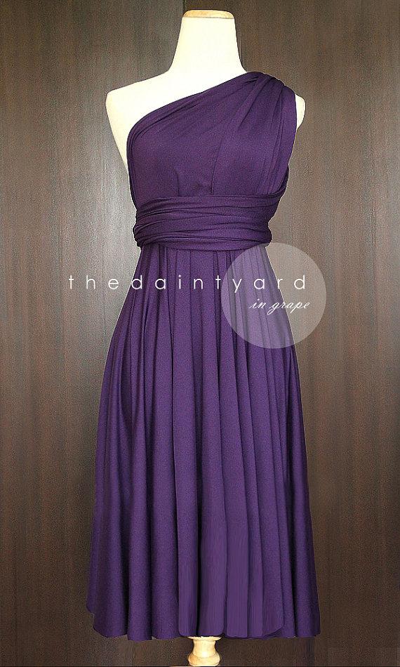Mariage - Short Straight Hem Grape Bridesmaid Convertible Dress Infinity Multiway Wrap Dress