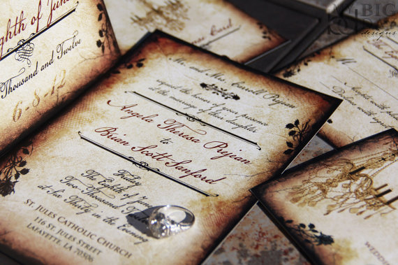 Свадьба - Vintage Romance wedding invitation set. Parchment and rose wedding invitations. Vintage chandelier wedding invitations
