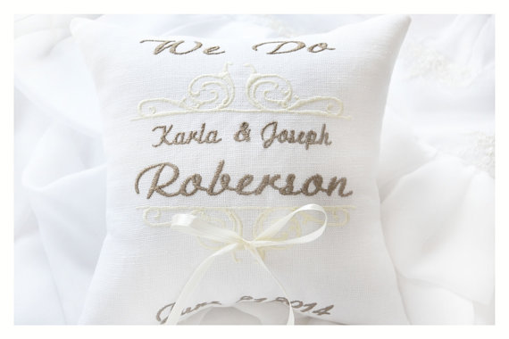Mariage - We Do wedding pillow, Ring bearer pillow , wedding ring pillow, Personalized ring bearer pillow ,embroidered pillow (BRP11)