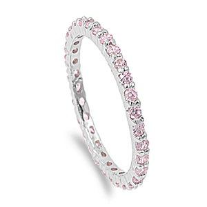 زفاف - 2MM Stackable Band Rhodium 925 Sterling Silver Channel Round Washed out Pink Topaz Ladies Wedding Engagement Anniversary Ring # 5-10