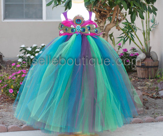Свадьба - Flower Girl Dress Peacock Pink Feather TuTu Dress .baby tutu dress, toddler tutu dress, wedding, birthday