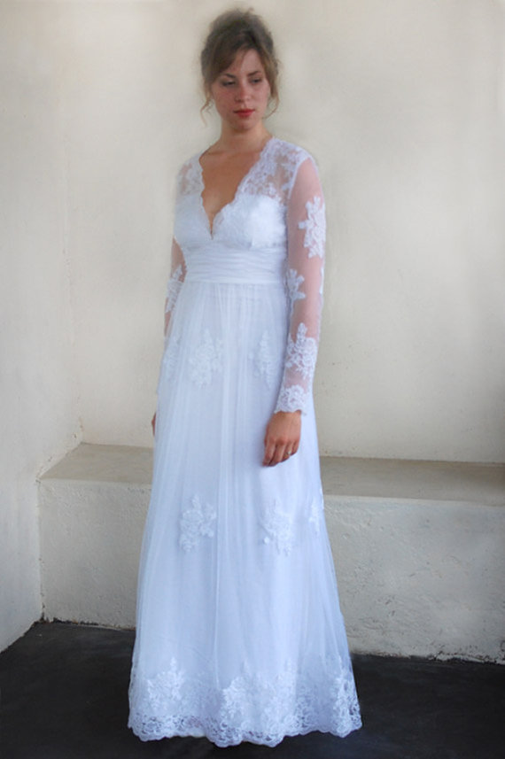 Hochzeit - lace wedding dress long sleeve wedding dress, wedding gown bridal gown custom order wedding dress : ELIN Lace Gown Custom Size