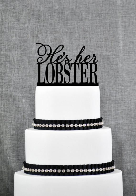 زفاف - He’s Her Lobster Wedding Cake Topper - Custom Cake Topper with a Fun Twist - Available in 15 Colors and 6 Glitter Options