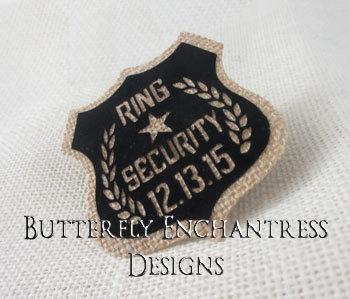 Hochzeit - Ring Bearer Security Badge Pin - Rustic Wedding - Woodland Wedding - Bridal Party - Photo Prop - Personalized Custom Wedding Date - BE Lapel