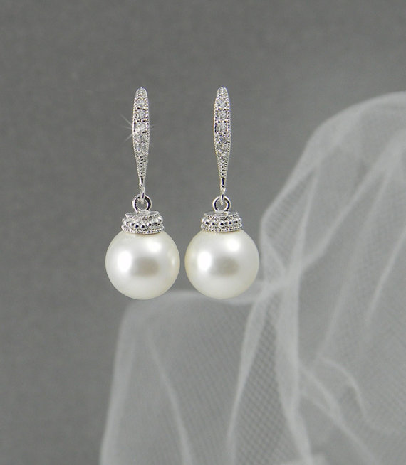 زفاف - Pearl Bridal Earrings, Classic Pearl Wedding Earrings, Rose Gold Bridesmaid earrings, Swarovski Pearl drop Earrings