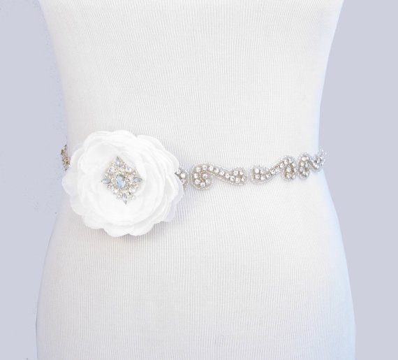 Hochzeit - Wedding Dress Sash, Crystal Rhinestone Bridal Belt, Flower Wedding Belt, 35 Satin Colors, Jeweled Beaded Sash, Satin Gown Sash, Dress Belt