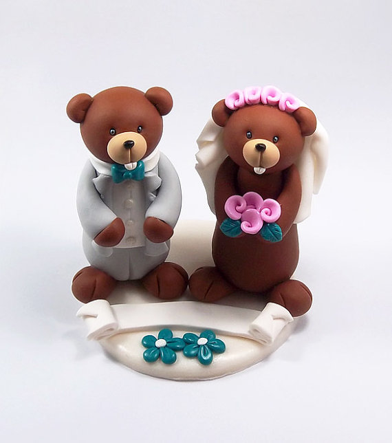 Mariage - Custom Wedding Cake Topper, Gophers Couple, Personalized Figurines, Made To Order