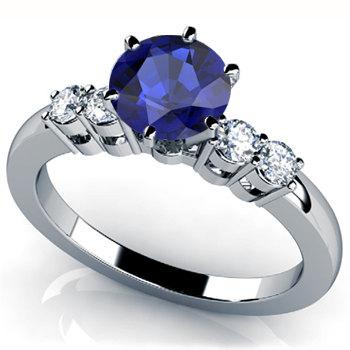Mariage - Blue Sapphire Engagement Ring 14k White Gold with Diamonds September Birthstone