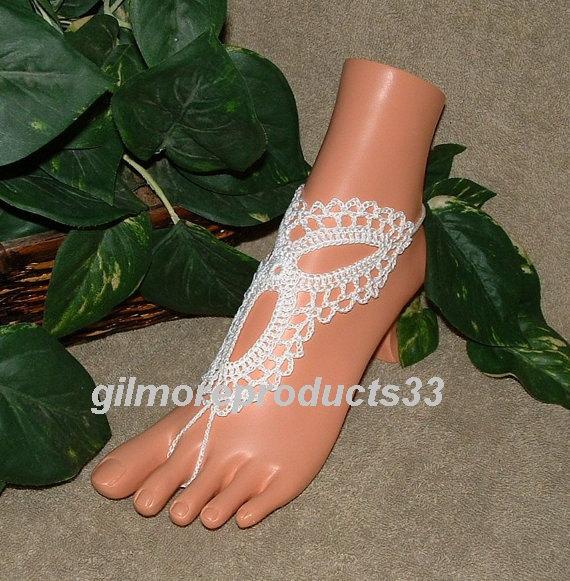 زفاف - Crochet barefoot sandals anklet foot jewelry wedding bridesmaid gift shoes yoga bracelet lace barefoot sandals nude shoes crochet sandals