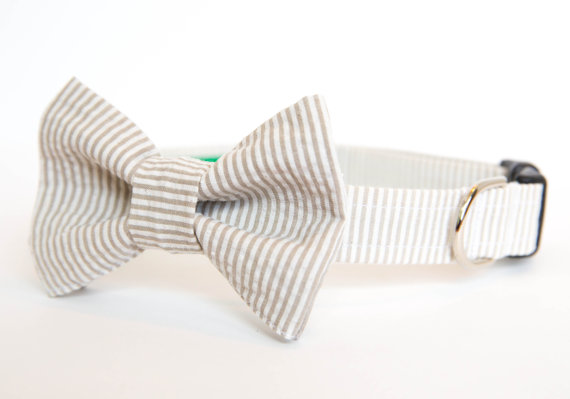 Wedding - Seersucker Bowtie Dog Collar - Your Choice of Color